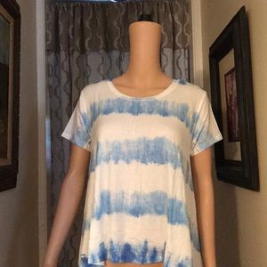 BNWOT Enti Glamour Size S Blue Tie Dye White Top